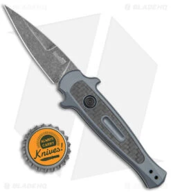 Kershaw Launch 12 Mini Stiletto Automatic Knife Gray/CF (2.5" Black Stonewash) -Blade HQ Kershaw 12 Launch 12 Mini Stiletto Auto Gray CF Black SW BHQ 147367 jr bottlecap