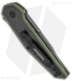 Kershaw Anso Fraxion Liner Lock Knife CF/OD Green G-10 (2.75" Black SW) 1160OLBW -Blade HQ Kershaw Anso Fraxion LL CF Green G 10 Black SW 1160OLBW BHQ 79687 jr side