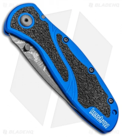 Kershaw Blur Assisted Opening Knife Blue Aluminum (3.375" Damascus) 1670NBDAM 4 Kershaw Blur Assisted Opening Knife Blue Aluminum (3.375" Damascus) 1670NBDAM - Image 2