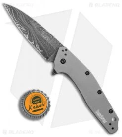 Kershaw Dividend Assisted Opening Knife Gray Aluminum (3" Damascus) 1812GRYDAM -Blade HQ Kershaw Dividend Gray Damascus BHQ 74790 er bottlecap