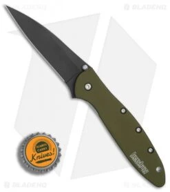 Kershaw Leek Assisted Opening Knife OD Green (3" Black ) 1660OLBLK -Blade HQ Kershaw Leek OD Green black BHQ 79637 er bottlecap