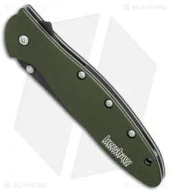 Kershaw Leek Assisted Opening Knife OD Green (3" Black Serr) 1660OLBLKST -Blade HQ Kershaw Leek OD Green black serr BHQ 77342 er spine 2