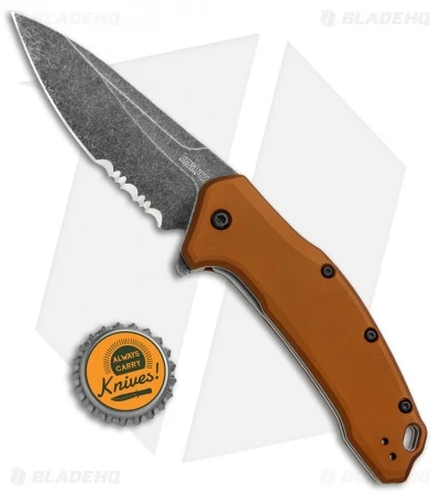 Kershaw Link Drop Point Knife Flat Dark Earth Aluminum (3.25" BlackWash Serr) 6 Kershaw Link Drop Point Knife Flat Dark Earth Aluminum (3.25" BlackWash Serr) - Image 4