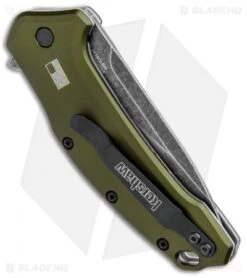 Kershaw Link Drop Point Knife OD Green Aluminum (3.25" BlackWash) -Blade HQ Kershaw Link DP OD Green Aluminum BlackWash 1776OLBW BHQ 92312 jr side