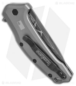 Kershaw Link Drop Point Knife Gray Aluminum (3.25" Damascus) KS1776GRYDAM -Blade HQ kershaw link dp gray damascus KS1776GRYDAM BHQ 49209 jr side